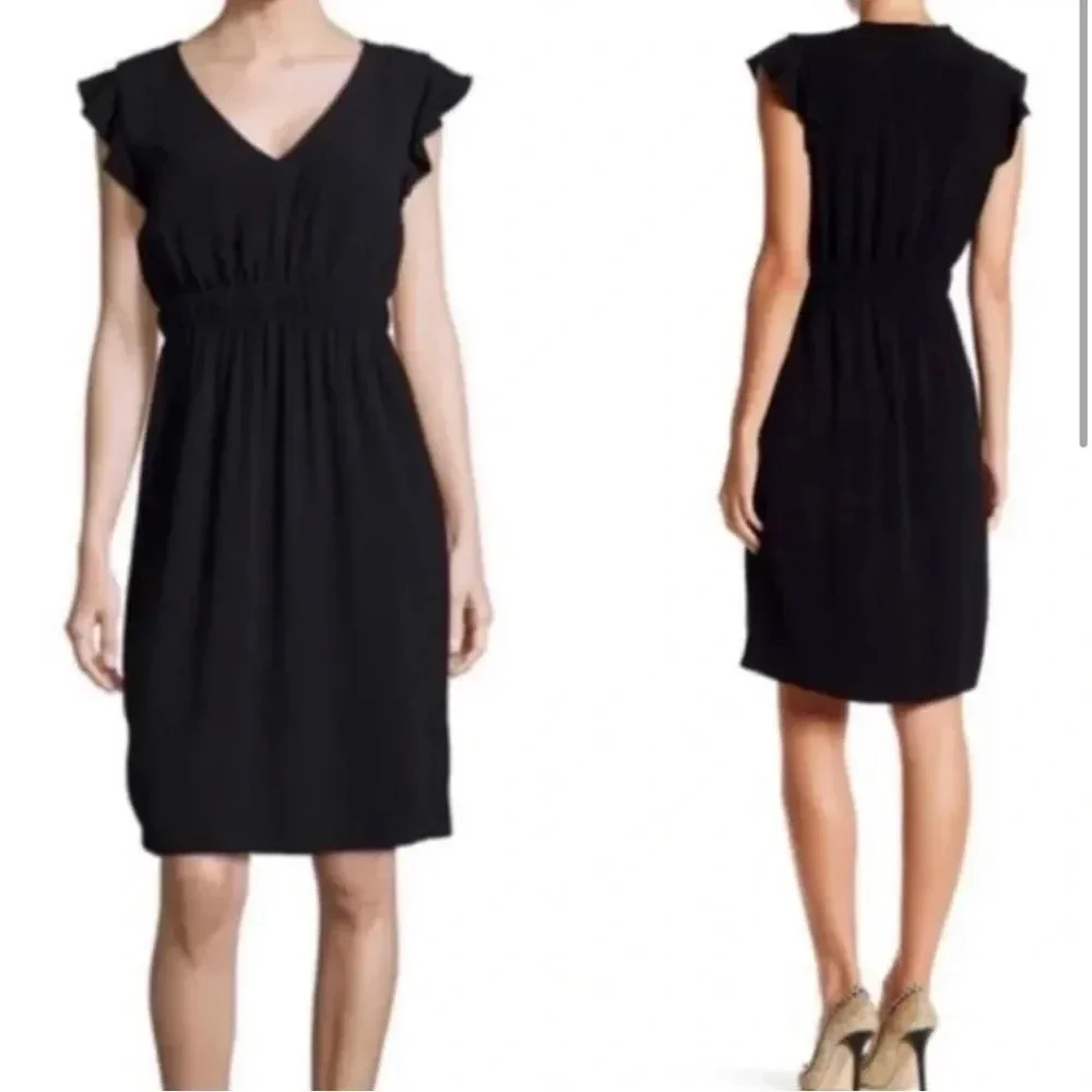 KATE SPADE New York Frill in Black Flutter Sleeve Fluid Crepe Dress size 10